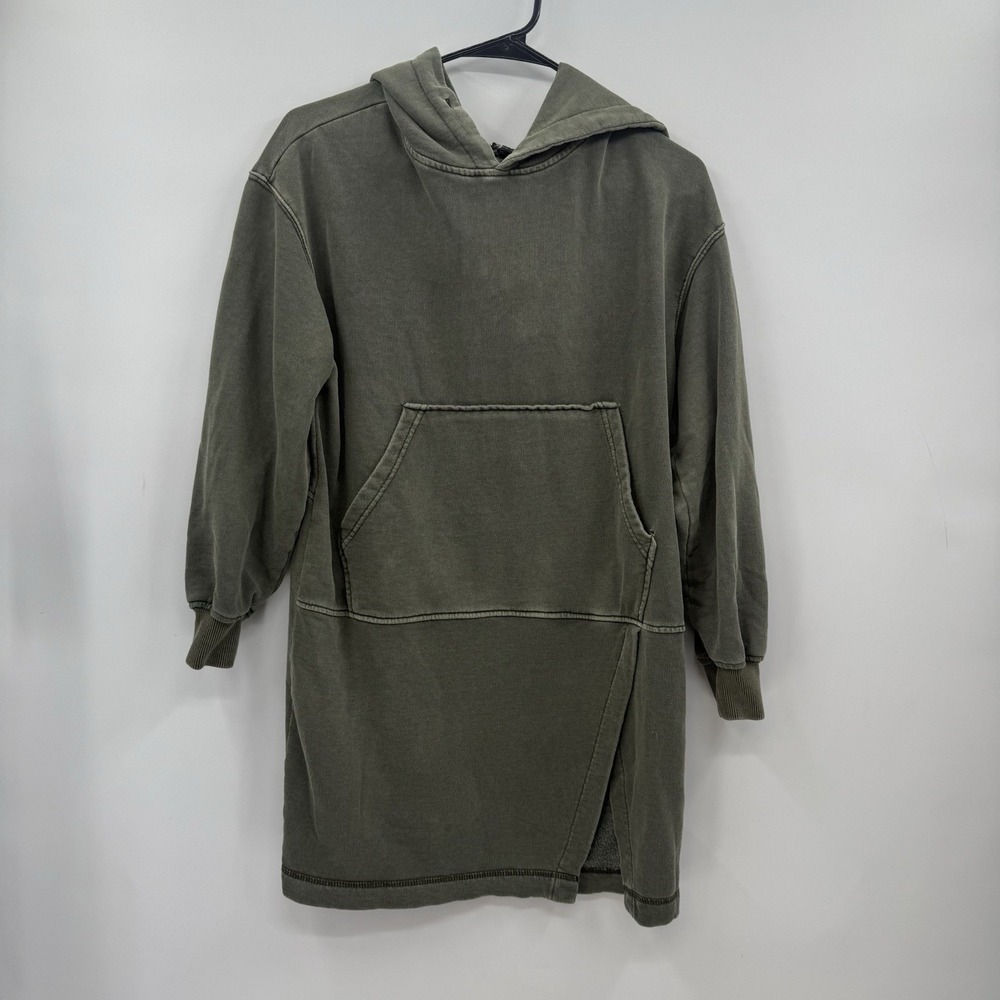 7‎ For All Mankind M Hoodie Dress Womens Olive Green Slit Pocket Turtle Graphic